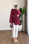Pile Detaylı Gömlek Bordo