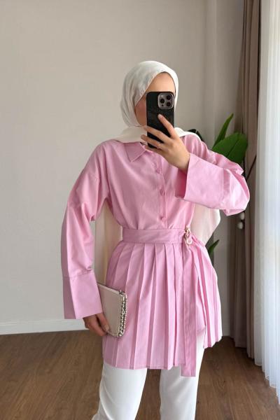 Pile Detaylı Gömlek Pembe