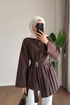 Pile Detaylı Gömlek Kahverengi