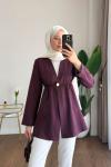 Tek Düğmeli Beli Lastikli Ceket  Bordo