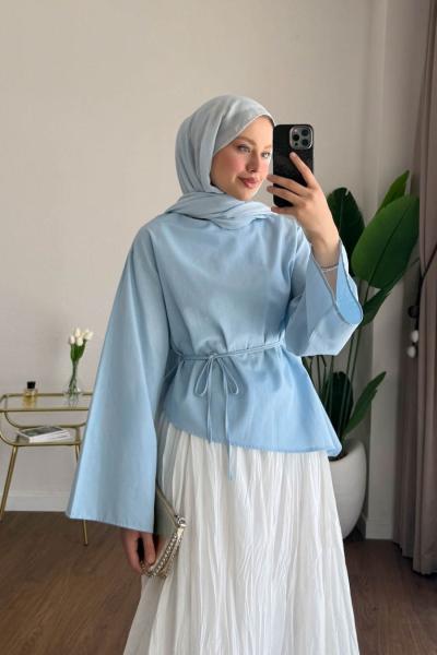 Asimetrik Bluz Açık Mavi