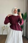 Asimetrik Bluz Bordo