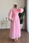 Hakim Yaka Pileli Elbise Pembe