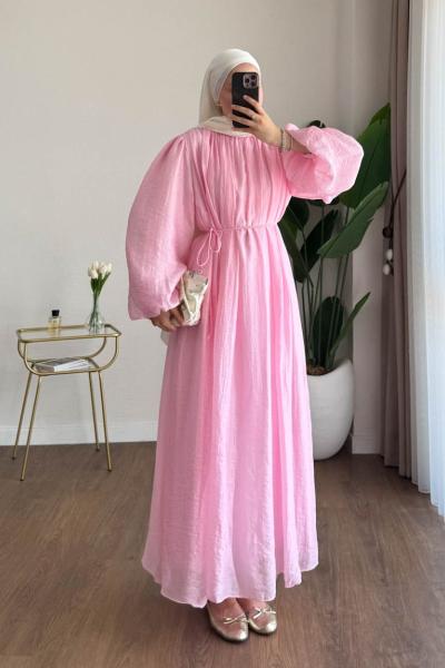 Hakim Yaka Pileli Elbise Pembe