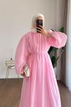 Hakim Yaka Pileli Elbise Pembe