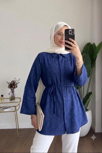 Şal Desenli Jakarlı Gömlek Lacivert