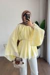 Hakim Yaka Pileli Oversize Bluz Sarı