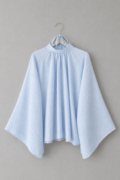 Hakim Yaka Pileli Oversize Bluz Mavi