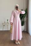 Pensli Keten Elbise Pembe