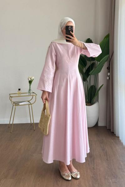 Pensli Keten Elbise Pembe