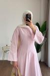 Pensli Keten Elbise Pembe