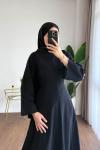 Pensli Keten Elbise Siyah