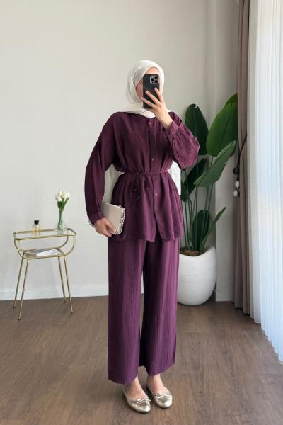 Pantolonlu Çilek Takım Mürdüm