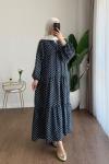 Puantiyeli Oversize Elbise Lacivert