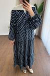 Puantiyeli Oversize Elbise Lacivert