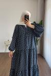 Puantiyeli Oversize Elbise Lacivert