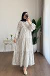 Puantiyeli Oversize Elbise Ekru