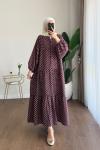 Puantiyeli Oversize Elbise Bordo