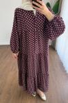 Puantiyeli Oversize Elbise Bordo