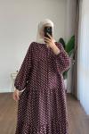 Puantiyeli Oversize Elbise Bordo