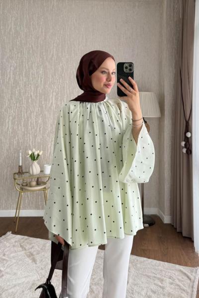 Puantiyeli Oversize Tunik Su Yeşili