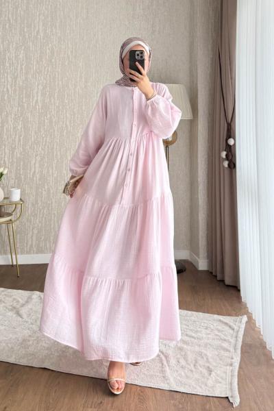 Yağmur Müslin Elbise Pembe