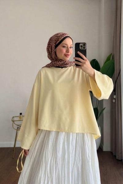 Asimetrik Bluz Açık Sarı