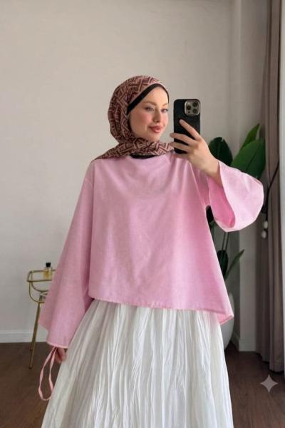 Asimetrik Bluz Koyu Pembe