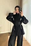 Şeritli Spor Takım Siyah Beyaz