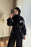Şeritli Spor Takım Siyah Beyaz