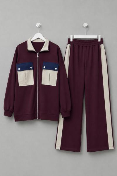 Cep Detaylı Garnili Takım Bordo
