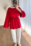 Bisiklet Yaka Yırtmaçlı Sweatshirt  Kırmızı