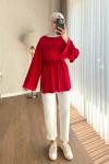 Bisiklet Yaka Yırtmaçlı Sweatshirt  Kırmızı