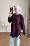 Yanları Fermuarlı Parçalı Tunik Mürdüm