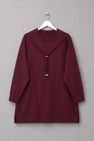 Bağcık Detaylı Çımalı Tunik Bordo