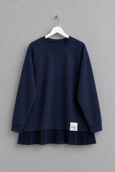 Eteği Piliseli Oversize Tunik  Lacivert