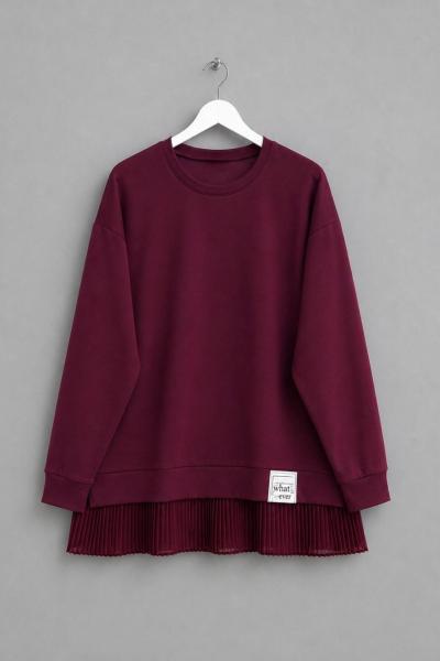 Eteği Piliseli Oversize Tunik  Bordo