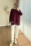 Eteği Piliseli Oversize Tunik  Bordo