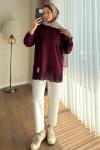Eteği Piliseli Oversize Tunik  Bordo