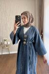 Broşlu Uzun Denim Kap Kar Yıkama