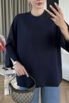 Yanı Yırtmaçlı Uzun Kollu Sweatshirt Lacivert