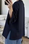 Yanı Yırtmaçlı Uzun Kollu Sweatshirt Lacivert