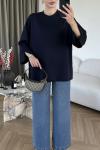 Yanı Yırtmaçlı Uzun Kollu Sweatshirt Lacivert