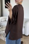 Yanı Yırtmaçlı Uzun Kollu Sweatshirt Kahverengi