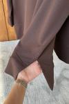 Yanı Yırtmaçlı Uzun Kollu Sweatshirt Kahverengi