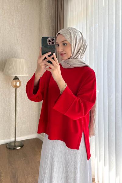 Yanı Yırtmaçlı sweatshirt Kırmızı