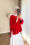 Yanı Yırtmaçlı sweatshirt Kırmızı