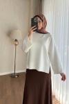 Yanı Yırtmaçlı sweatshirt Ekru