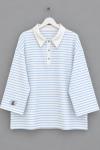 Salaş Polo Yaka Çizgili Sweatshirt  Mavi