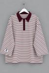 Salaş Polo Yaka Çizgili Sweatshirt  Mürdüm